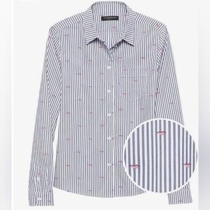 2/30$ Banana Republic Women's Blue and White Striped Button Down Shirt With Lips